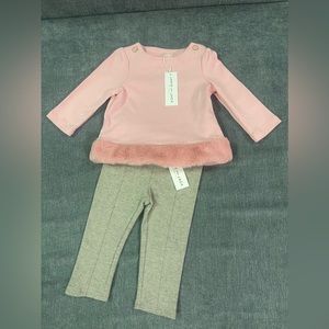 Janie and Jack outfit set light pink fur trimmed top with ponte leggings